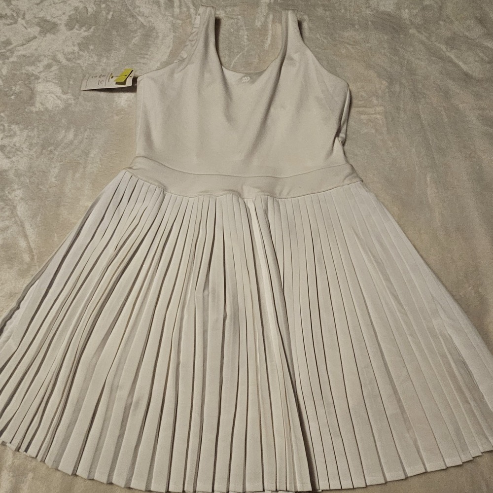 NWT All In Motion Pleaded White Tennis Dress Women's Size Medium Bra Shorts - Picture 3 of 9